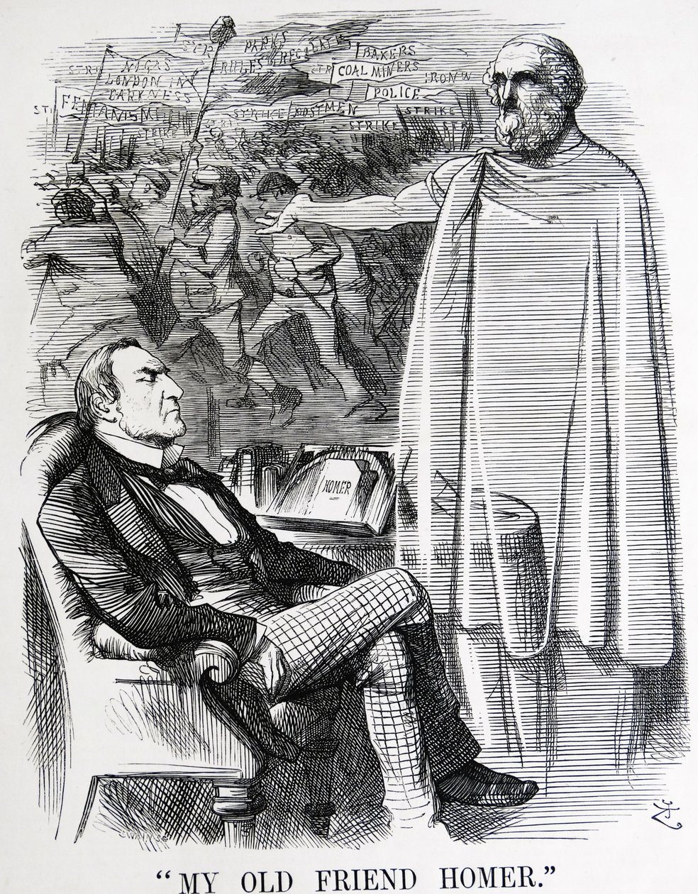 Politische Satire darstellend William Ewart Gladstone und seinen 