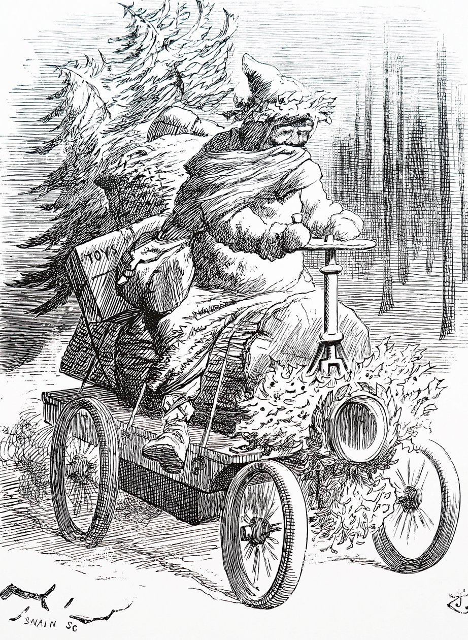 Weihnachtsmann rast durch den Schnee. Von John Tenniel (1820-1914), ein englischer Illustrator, Grafikhumorist und politischer Karikaturist von John Tenniel