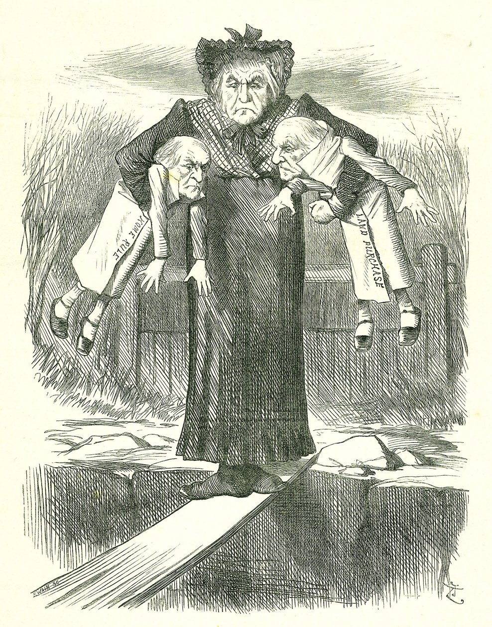 Set Down Two, and Carry One?: Gladstone, der britische Premierminister, in einer Zwickmühle, welchen der umstrittenen irischen Gesetzentwürfe er fallen lassen soll. John Tenniel Karikatur aus Punch, London, 3. April 1886. von John Tenniel