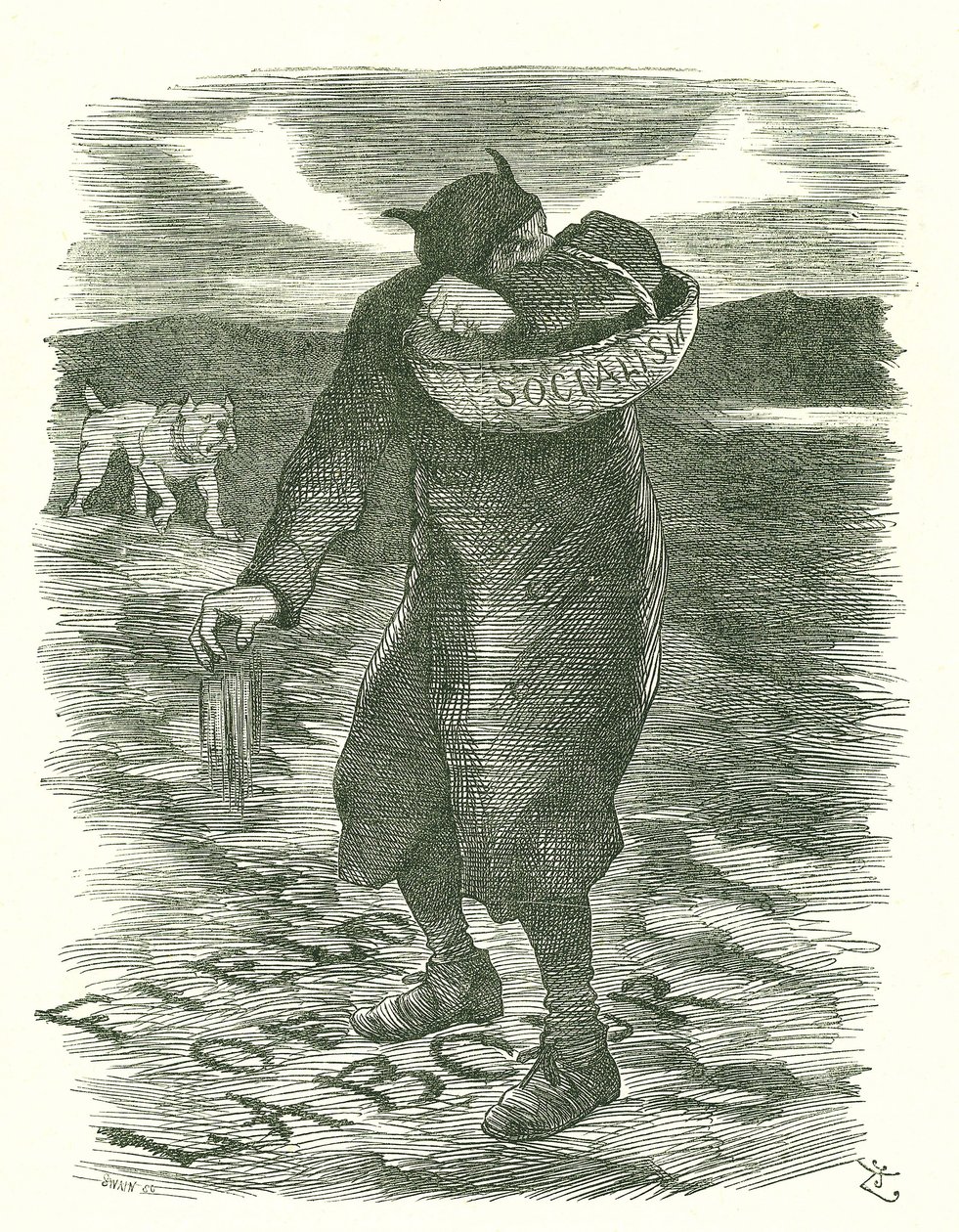 Unkraut säen: Angst, dass sich der Sozialismus unter der britischen Arbeiterschaft ausbreitet. John Tenniel Karikatur aus Punch, London, 27. Februar 1886. von John Tenniel