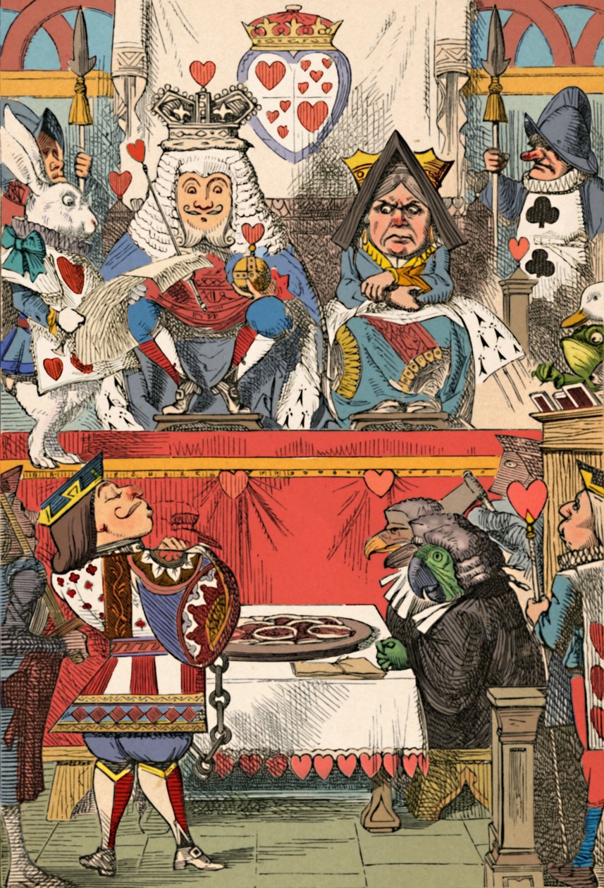 Der König und die Königin der Herzen im Gericht, 1889 von John Tenniel