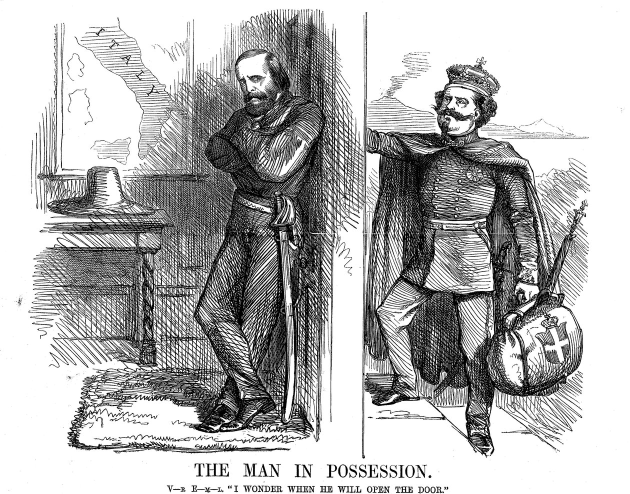 Viktor Emanuel II. klopft an die Tür von Neapel, 1861 von John Tenniel