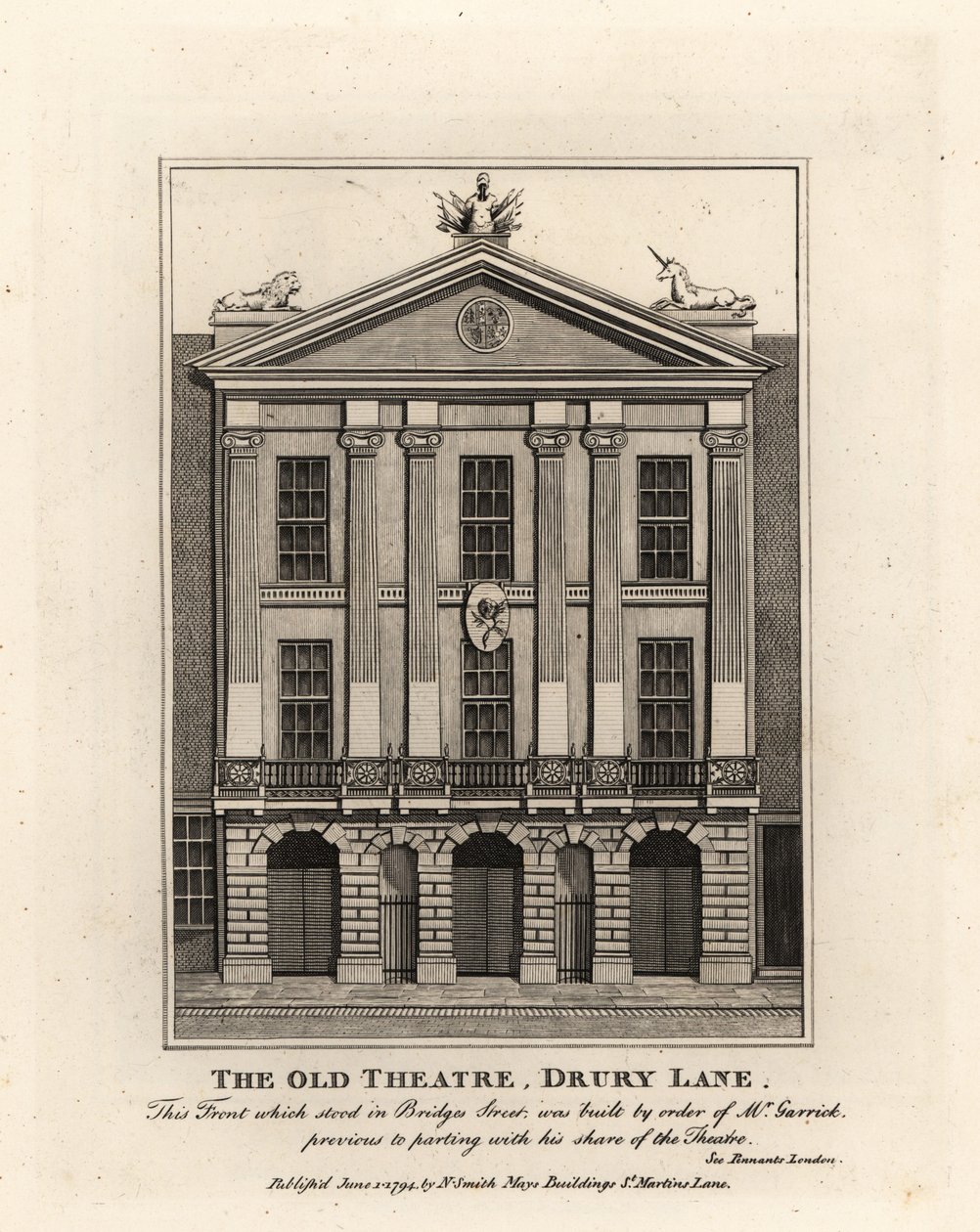 Fassade des alten Theaters, Drury Lane von John Thomas Smith