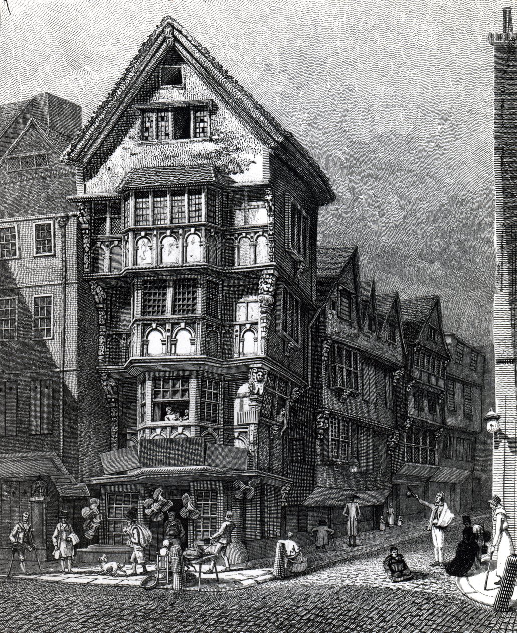 Häuser, die kürzlich an der West Ecke der Chancery Lane, Fleet Street standen, veröffentlicht 1812 von John Thomas Smith