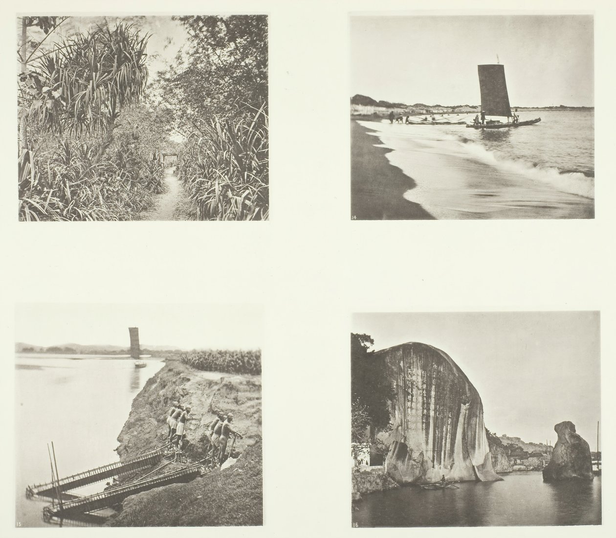 Eine Landstraße in der Nähe von Taiwanfu, ein Katamaran, Kettenpumpen, Felsinschriften, Amoy von John Thomson