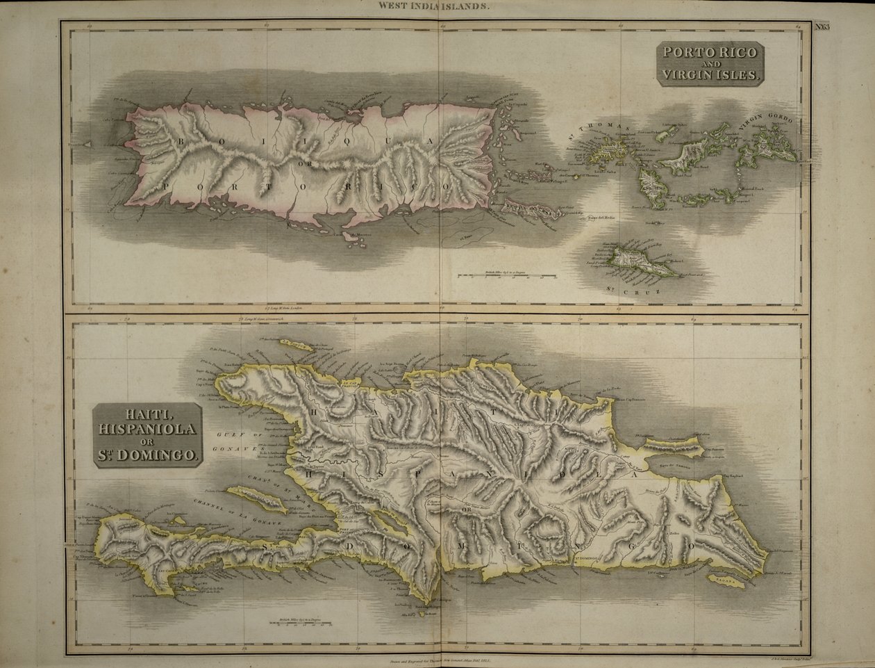 Porto Rico und Jungferninseln: Haiti, Hispaniola oder St. Domingo, 1817 (handkolorierte Gravur) von John Thomson