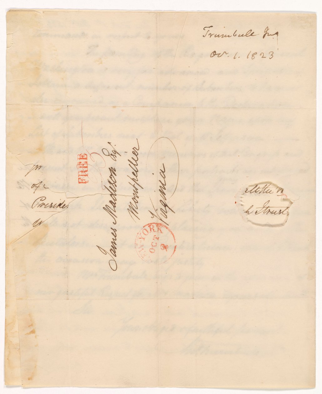 Brief von John Trumbull (1756-1843) an Präsident Madison vom 1. Okt. 1823 von John Trumbull