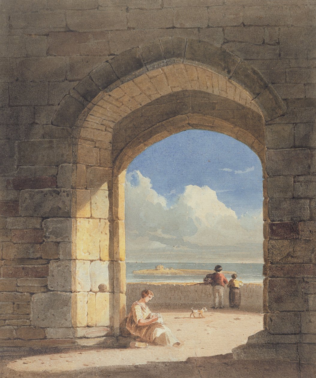 Ein Bogen auf der Heiligen Insel, Northumberland, 1809 von John Varley