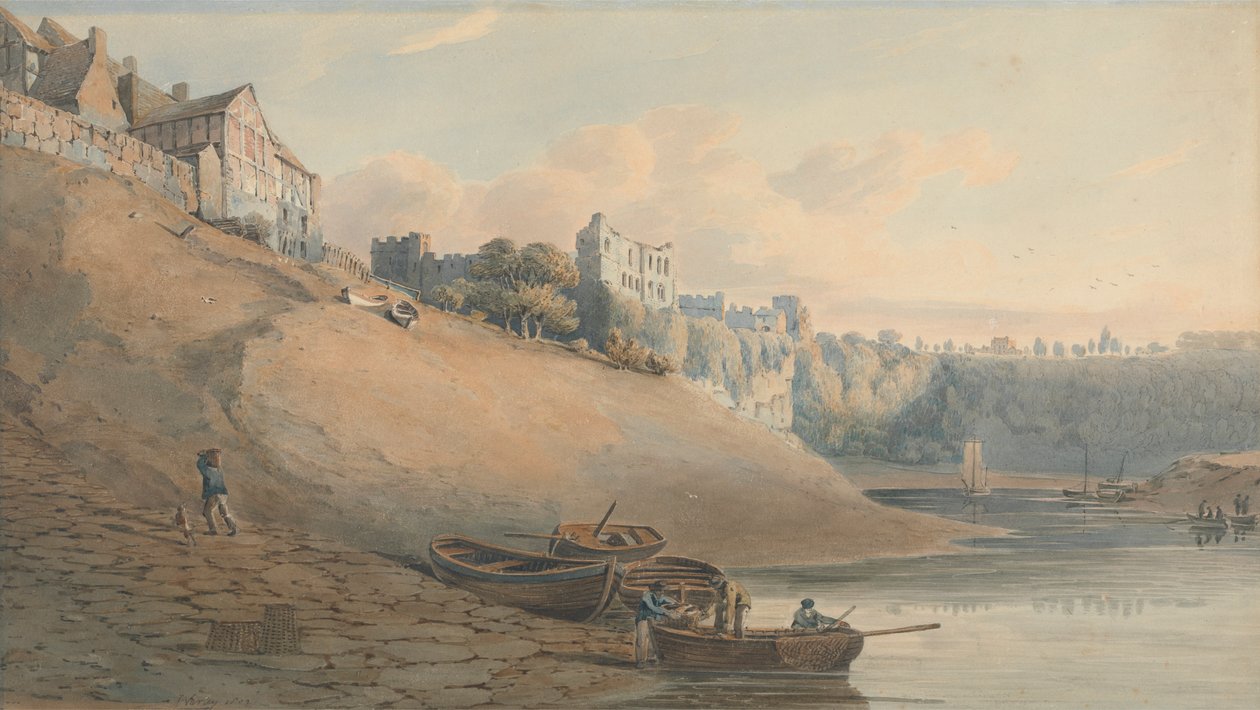 Ansicht von Chepstow Castle, Monmouthshire, von unter der Brücke von John Varley