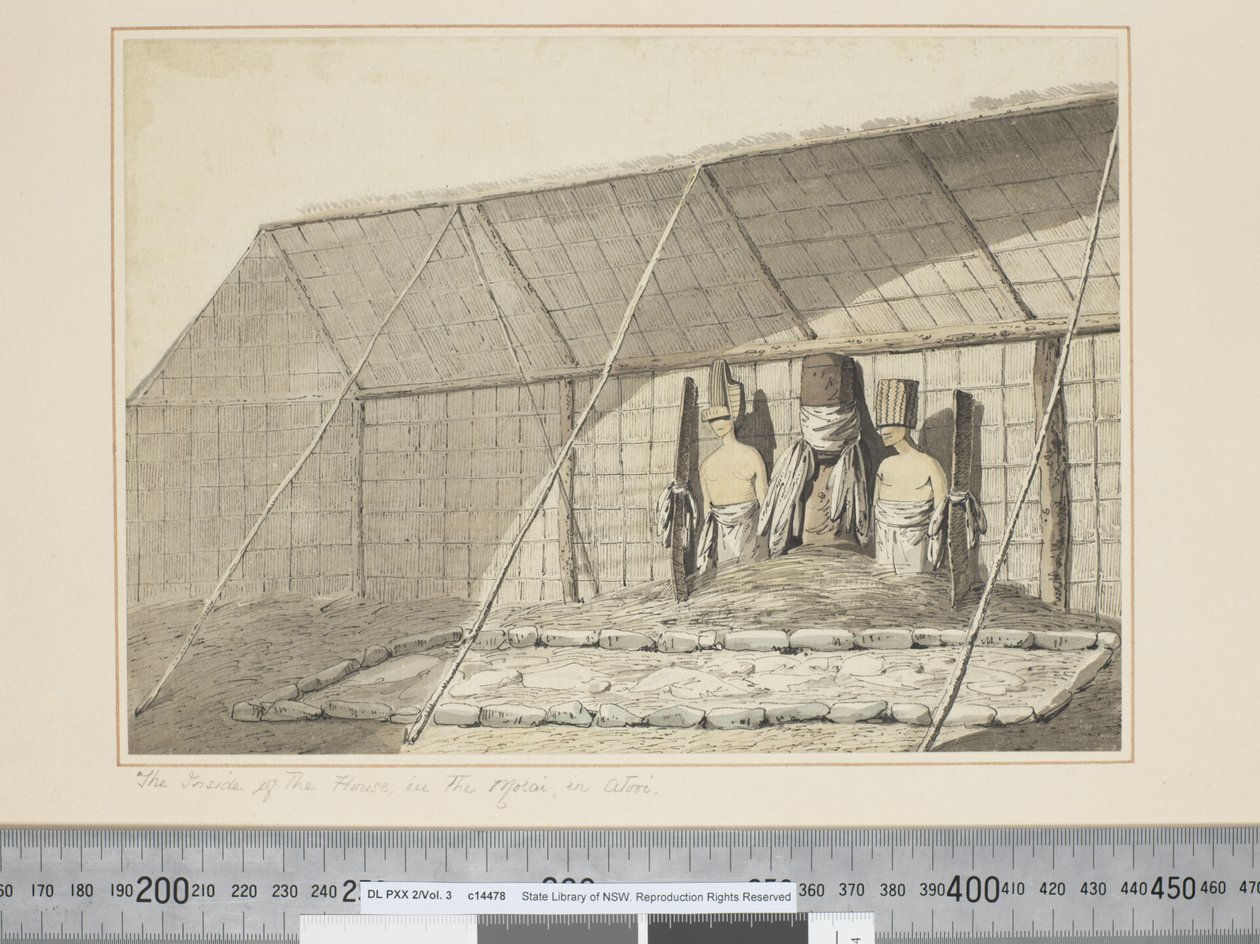 F.18 Das Innere des Hauses, im Morai, in Atooi, ca. 1773-84 von John Webber