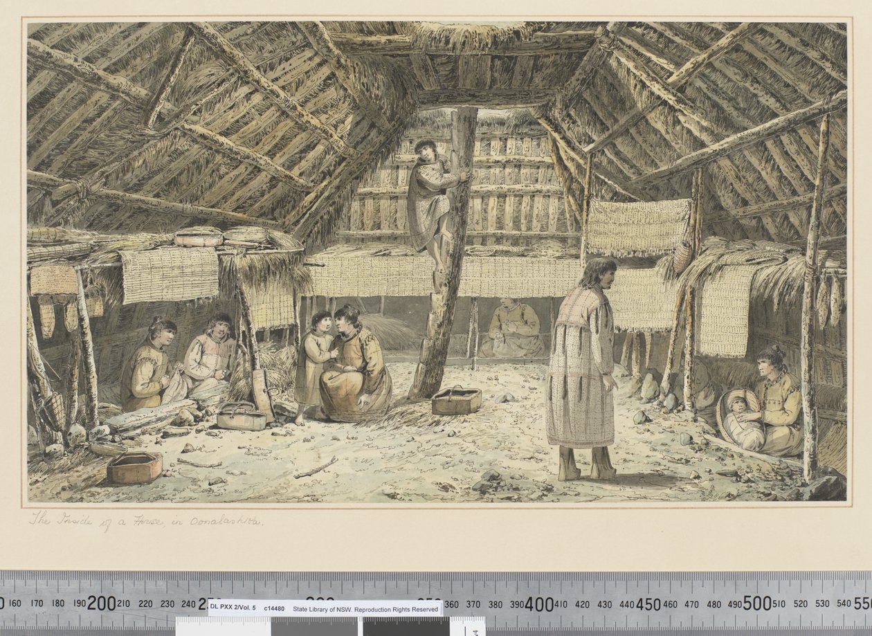 Das Innere eines Hauses in Oonalashka von John Webber