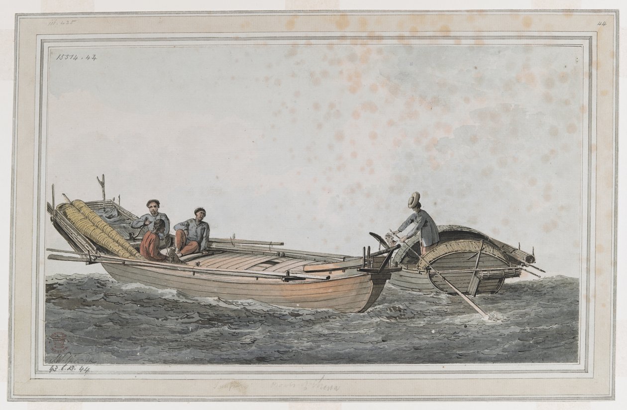 Zwei kleine Boote, mit drei Figuren in einem und zwei im anderen von John Webber