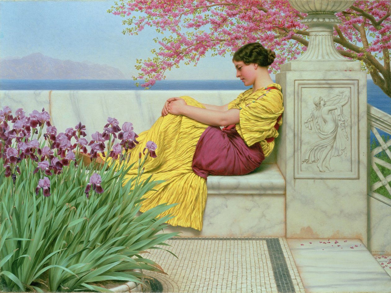 Unter der Blüte, die am Ast hängt, 1917 von John William Godward