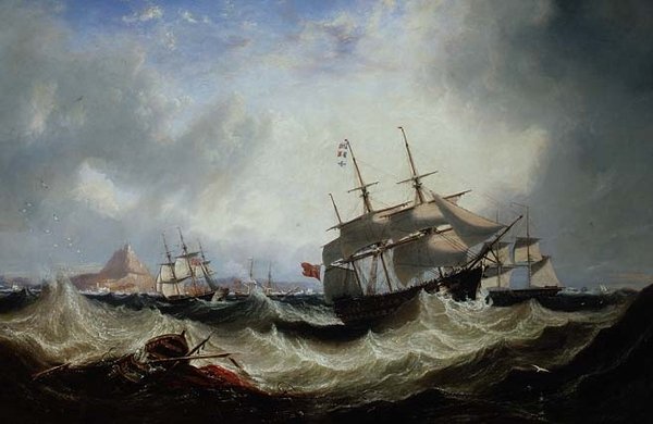 Schiffe vor Gibraltar bei schwerer See von John Wilson Carmichael