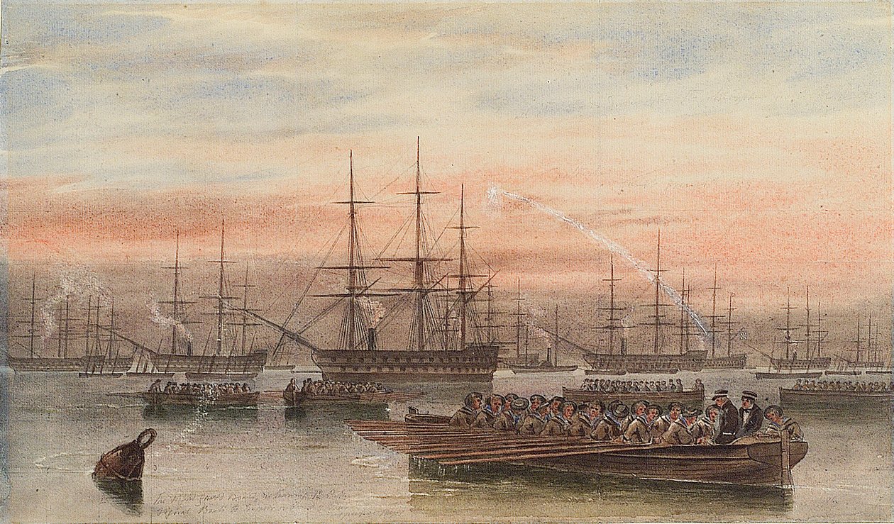 Die Baltische Flotte bei Nacht mit Schiffen im Vordergrund von John Wilson Carmichael