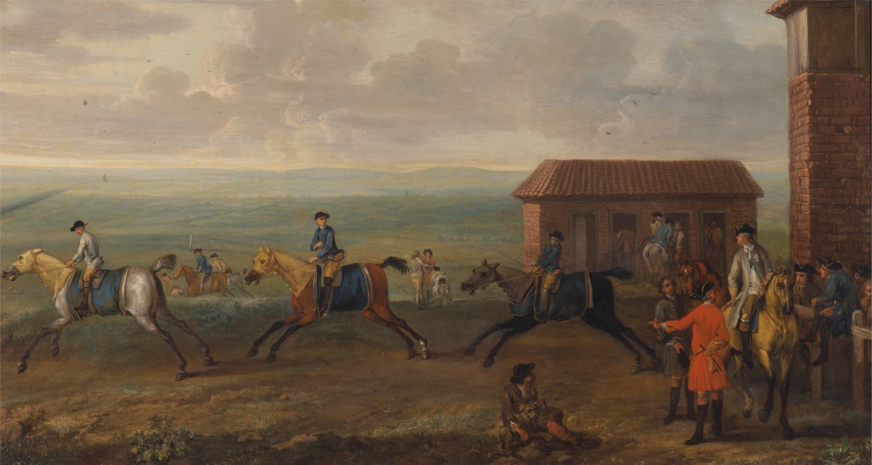 Lord Portmore beobachtet Rennpferde beim Training auf Newmarket Heath von John Wootton