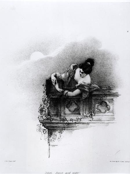 Fanny Kemble (1809-93) als Julia, Süße gute Nacht, graviert von Richard James Lane (1800-72) von John after Hayter