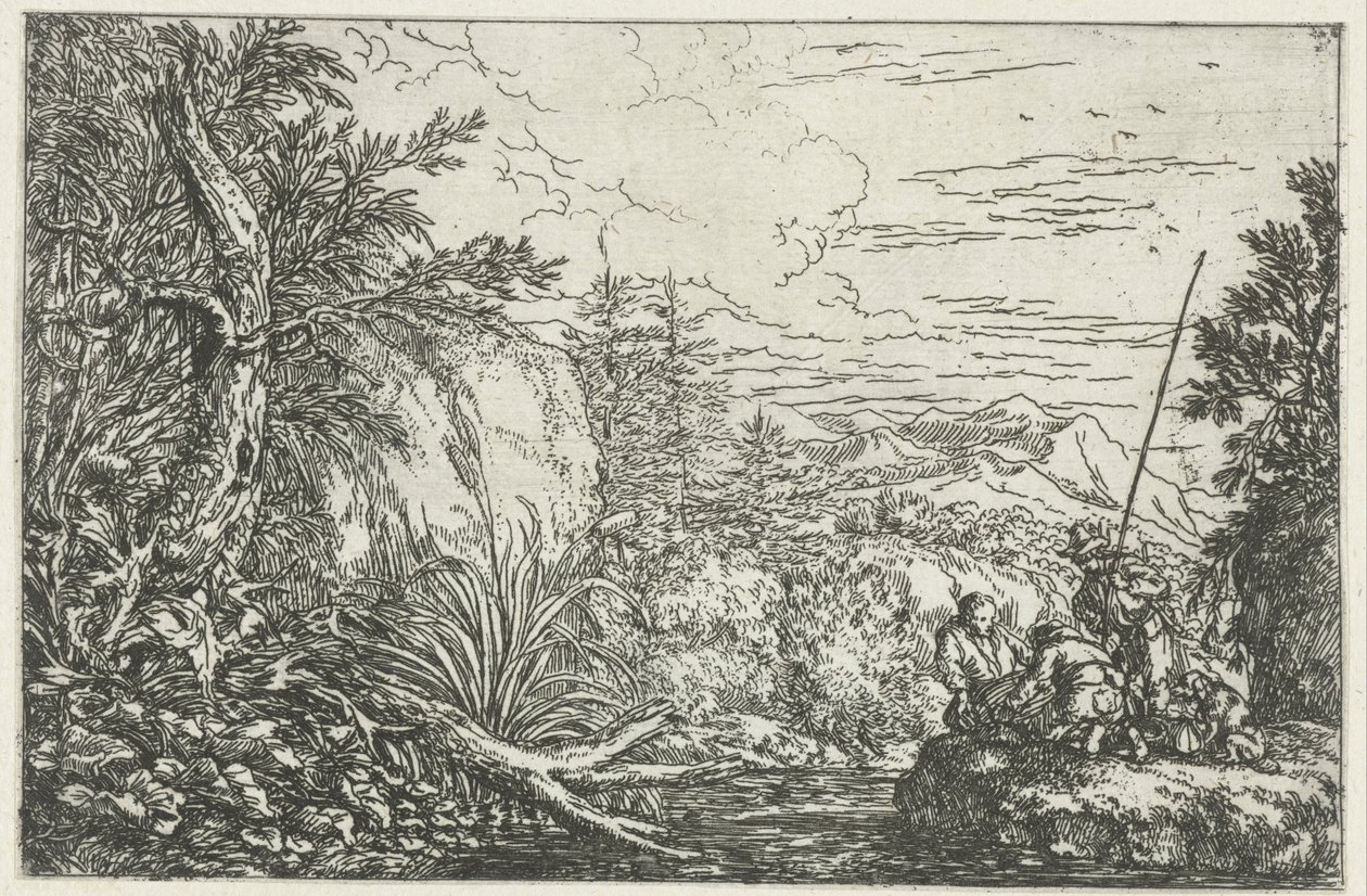 Drei Fischer am Ufer eines Flusses von Jonas Umbach