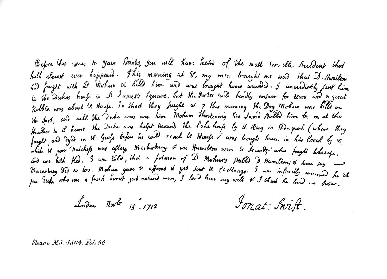 Auszug aus Dean Swifts Tagebuch, adressiert an Mrs. Dingley, 1712, 1840 von Jonathan Swift