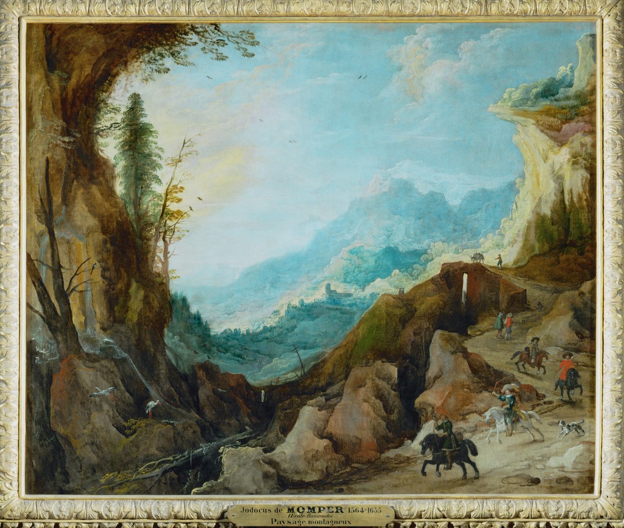 Berglandschaft mit einer Brücke und vier Reitern von Joos de (follower of) Momper
