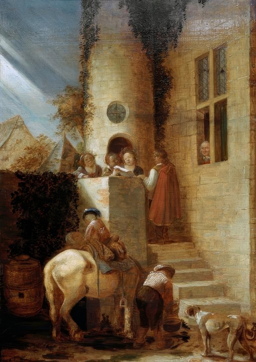 Die Ankunft des Reiters mit einem Dokument von Joos van Craesbeeck