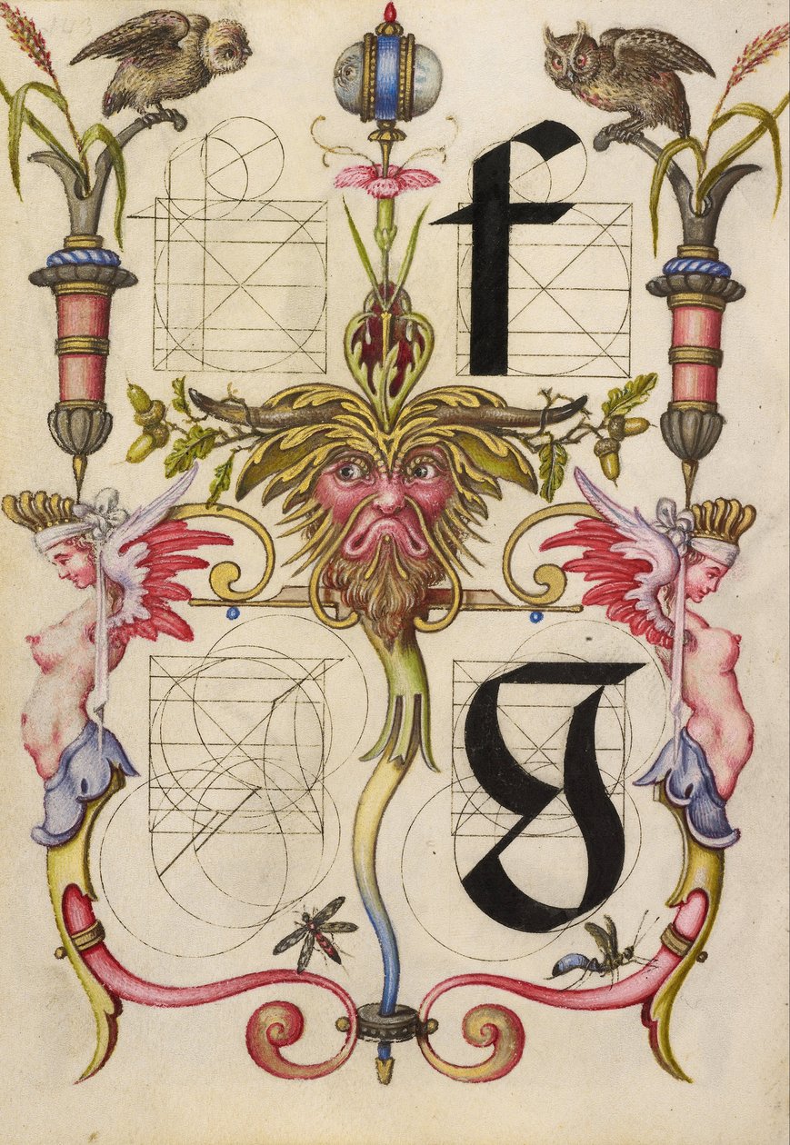 Anleitung zum Konstruieren der Buchstaben f und g von Joris Hoefnagel