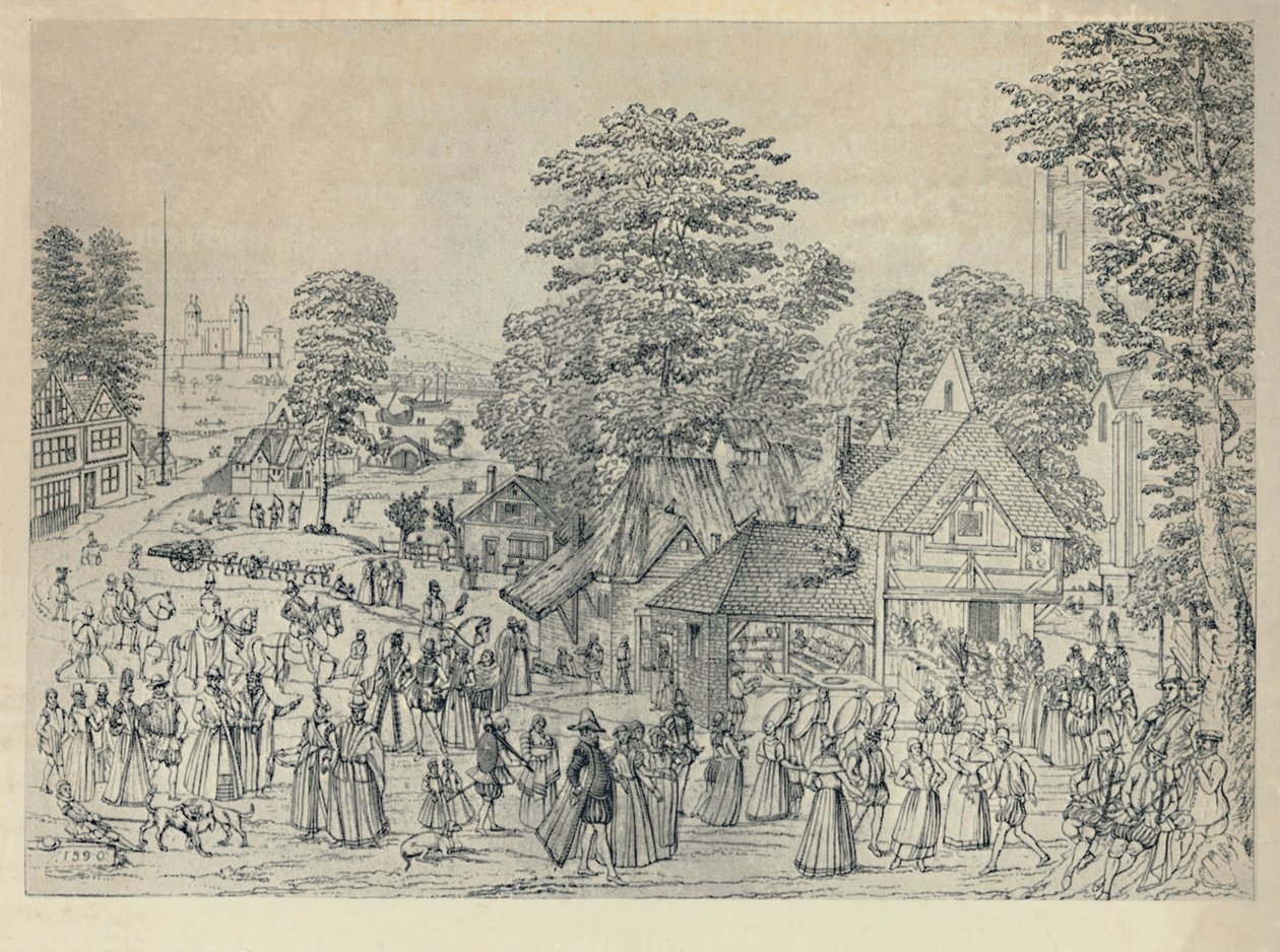 Eine Hochzeitsfeier in Bermondsey, 1590, 1920 von Joris Hoefnagel