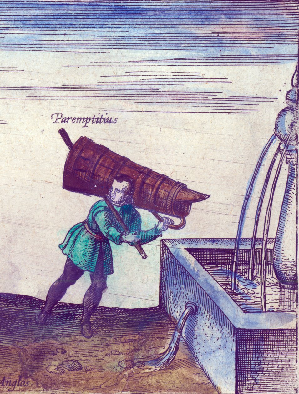 Ein Lehrling holt Wasser aus einem Brunnen, 1598 (Detail) von Joris Hoefnagel