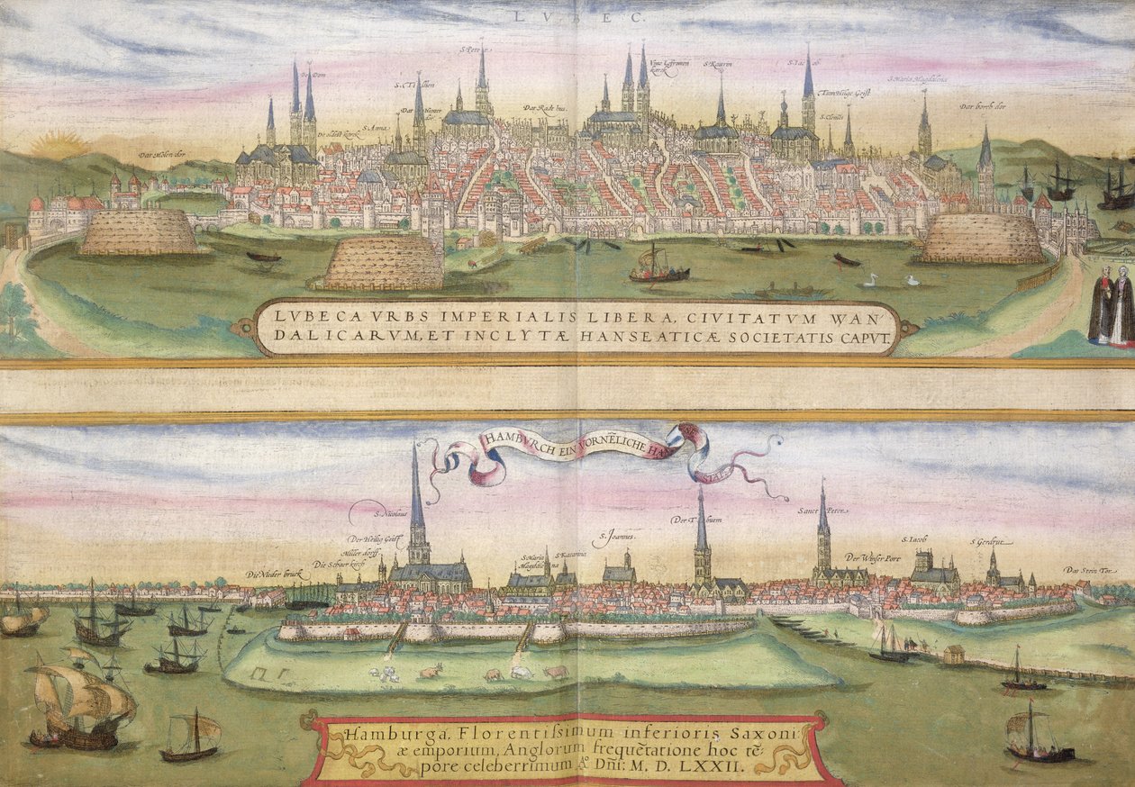 Karte von Lübeck und Hamburg, aus 