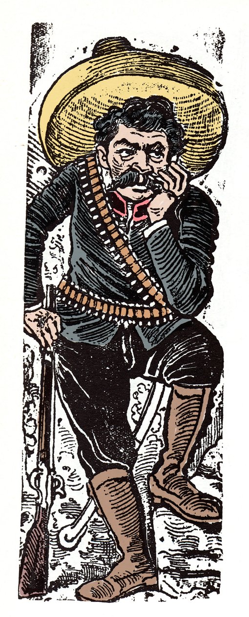 Die mexikanische Revolution (1910-1920) - El General Genovevo de la O, ein revolutionärer Anhänger von Emiliano Zapata - Xylographie von Jose Guadalupe Posada (1852-1913) von José Guadalupe Posada