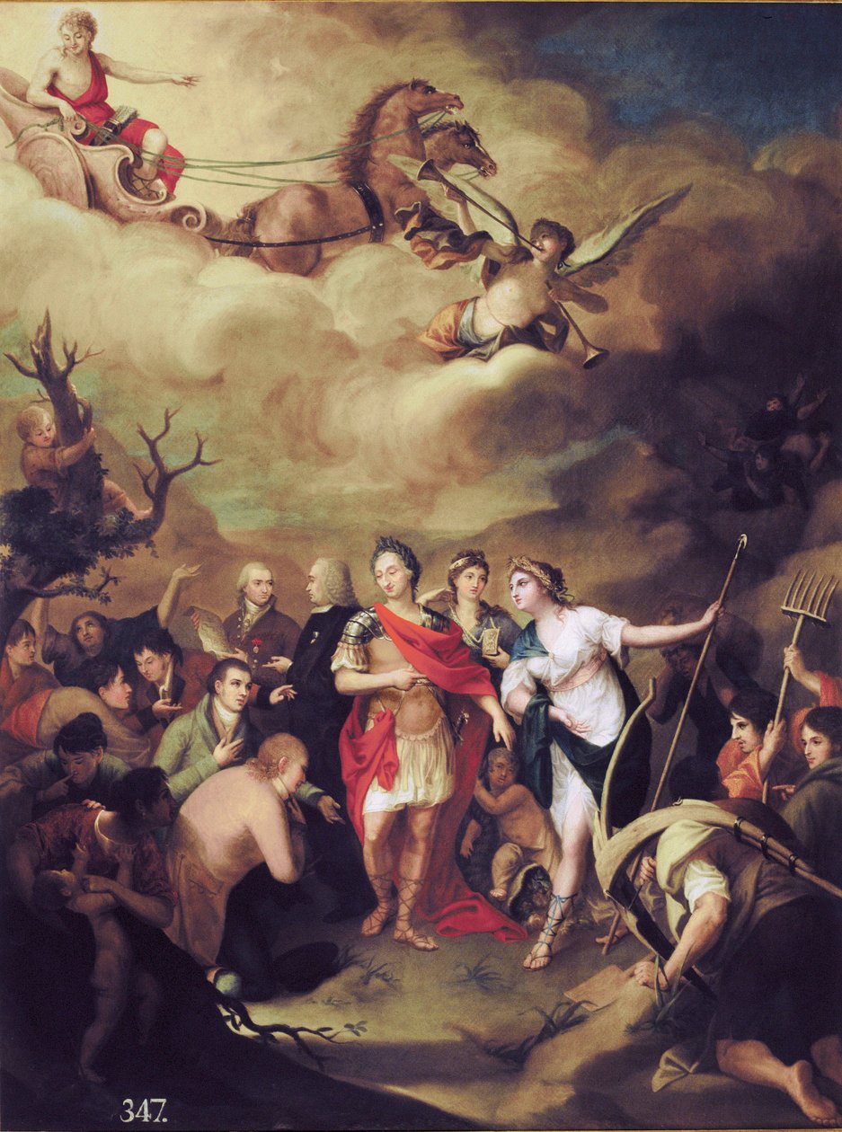 Karl III. übergibt die Ländereien von Sierra Morena (in Andalusien, Spanien) an die Siedler von Jose Alonso del Rivero