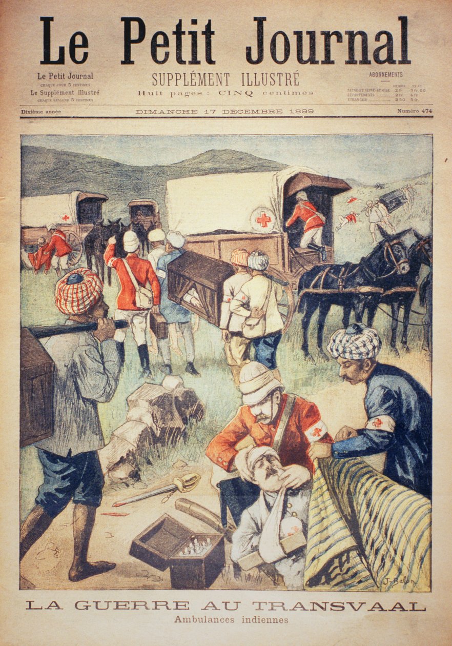 Der Krieg im Transvaal: Indische Ambulanzen, Titelseite von Le Petit Journal, 17. Dezember 1899 von Jose Belon