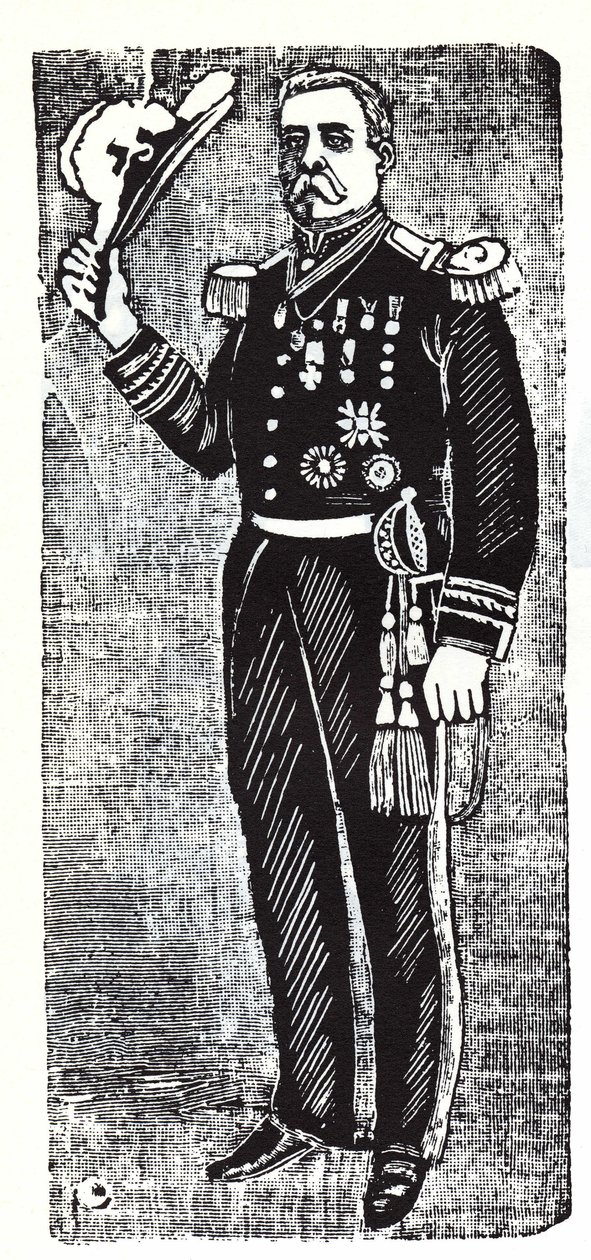 Porträt von Porfirio Diaz (1828-1915), Präsident der Republik Mexiko. Xylographie von Jose Guadalupe Posada (1852-1913) von José Guadalupe Posada