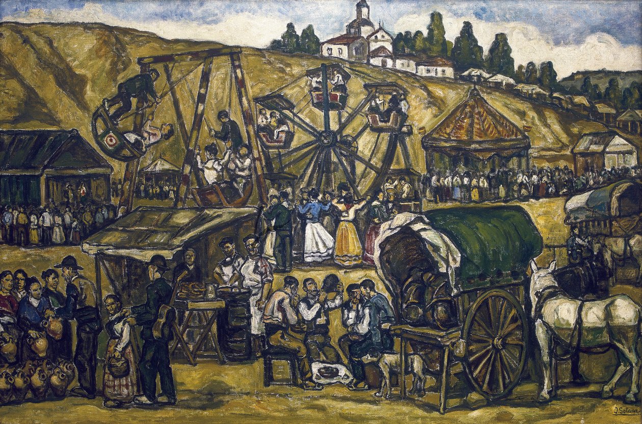 GUTIERREZ SOLANA, Jose (1886-1945). Fest auf der Wiese von San Isidro in Madrid. 1933. Öl auf Leinwand. Private Sammlung von Jose Gutierrez Solana