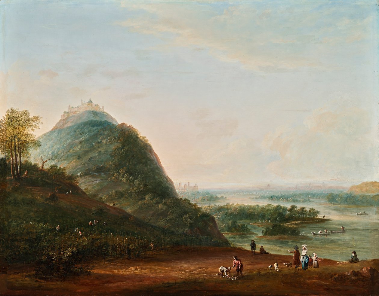 Weinernte vor Wien mit Blick nach Klosterneuburg, den Leopoldsberg, Bisamberg und Korneuburg von Josef Heideloff