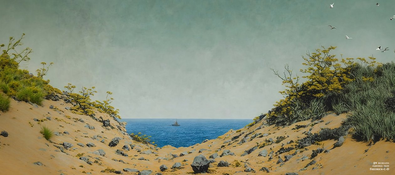 JJM rekreiert Friedrich-C-D: Blick durch eine Ufersenke (Panorama) von Josef Johann Michel