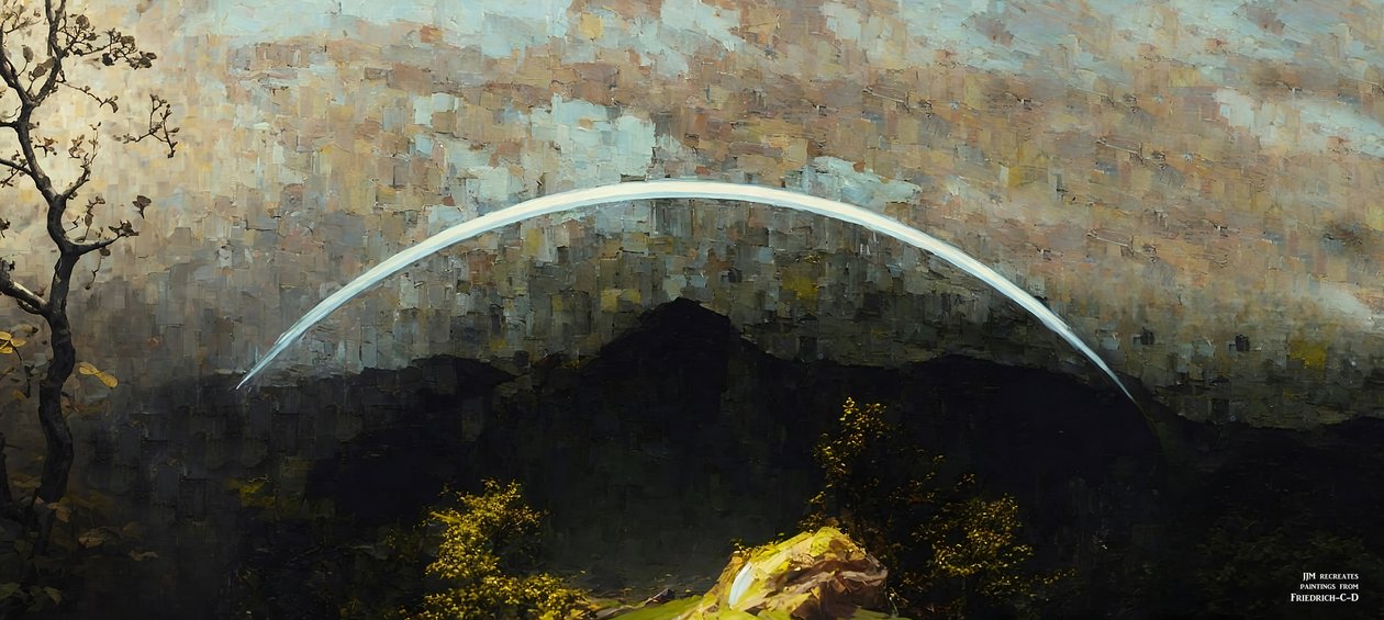 Gebirgslandschaft mit Regenbogen (Panorama) von Josef Johann Michel