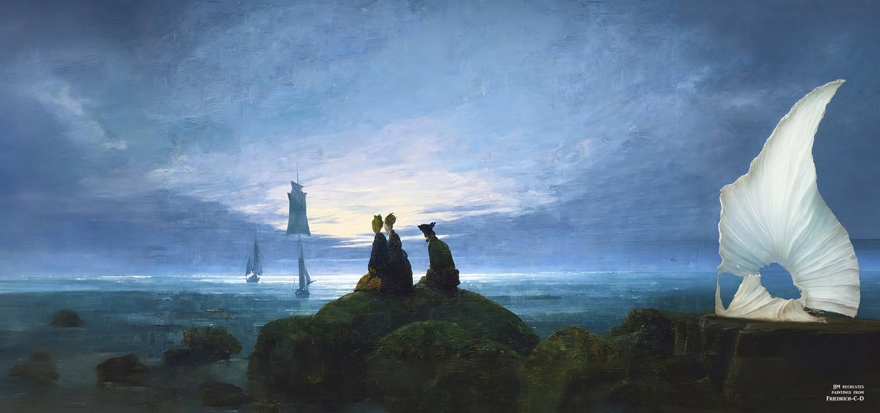 Mondaufgang über dem Meer (stiller Betrachter) von Josef Johann Michel