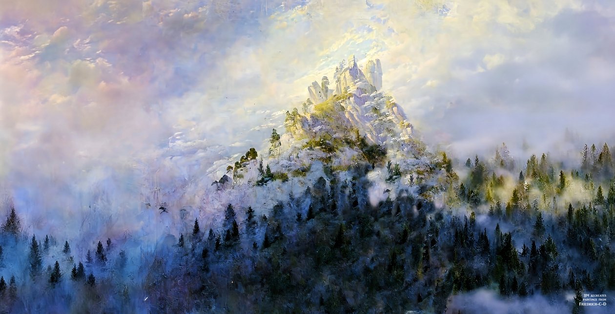 Morgennebel im Gebirg (Panorama) von Josef Johann Michel