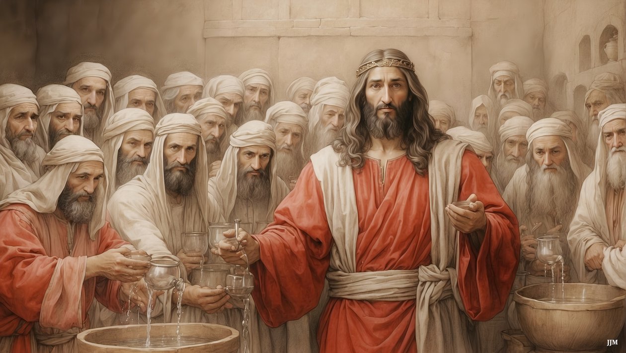 Jesus sagt den Dienern, füllt die Wasserkrüge - Hochzeit von Kanaan von Josef Johann Michel