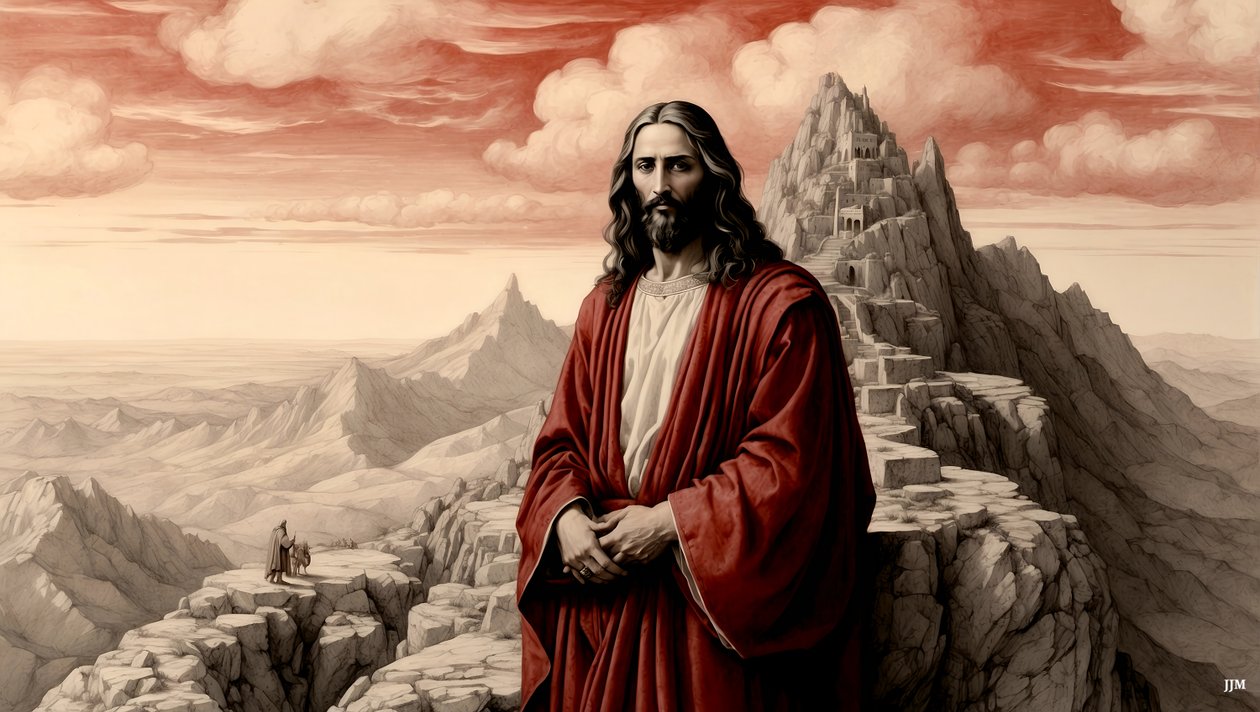 Jesus wurde vom Teufel auf einem Berg alle Reiche der Welt gezeigt - bete mich an von Josef Johann Michel