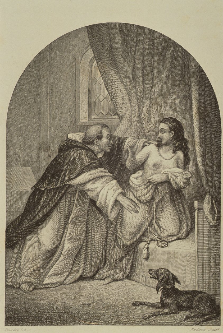 Ein Mönch verführt eine Frau im 14. Jahrhundert von Joseph Guillaume Bourdet