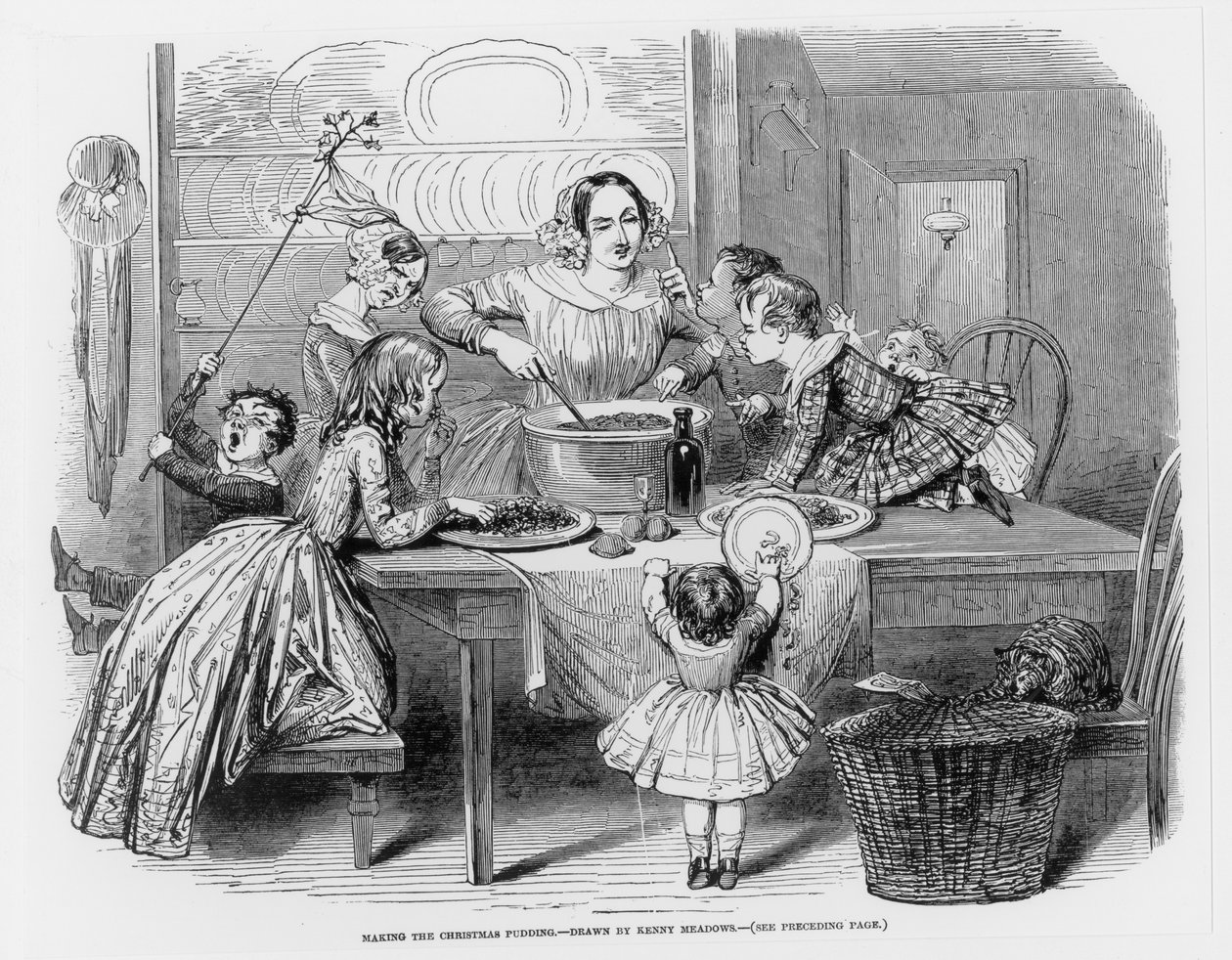 Die Herstellung des Weihnachtspuddings, 1848 von Joseph Kenny Meadows