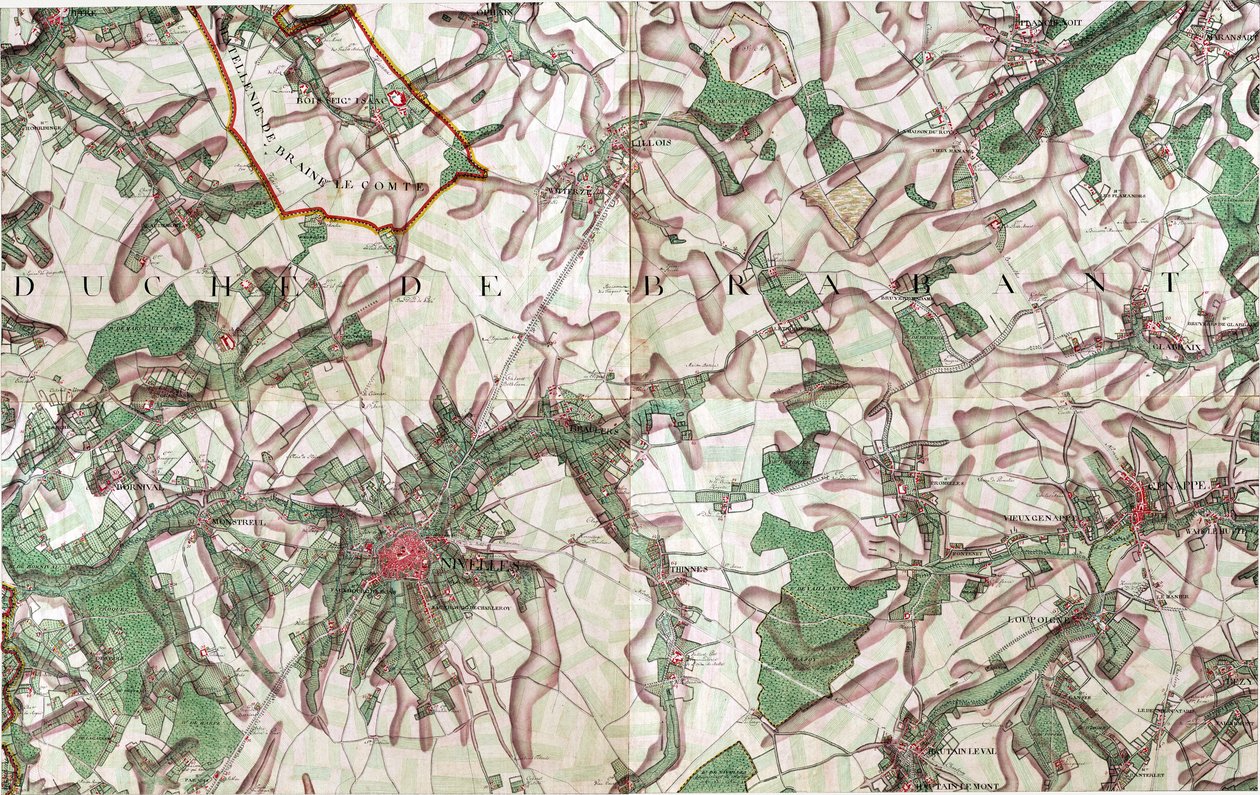 Karte von Nivelles, Belgien von Joseph de Ferraris