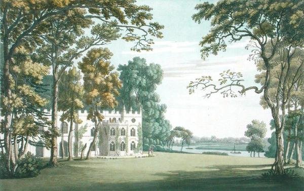 Das Haus, die Gärten und der See von Strawberry Hill, graviert von J.C. Stadler, veröffentlicht 1793 von Joseph (after) Farington