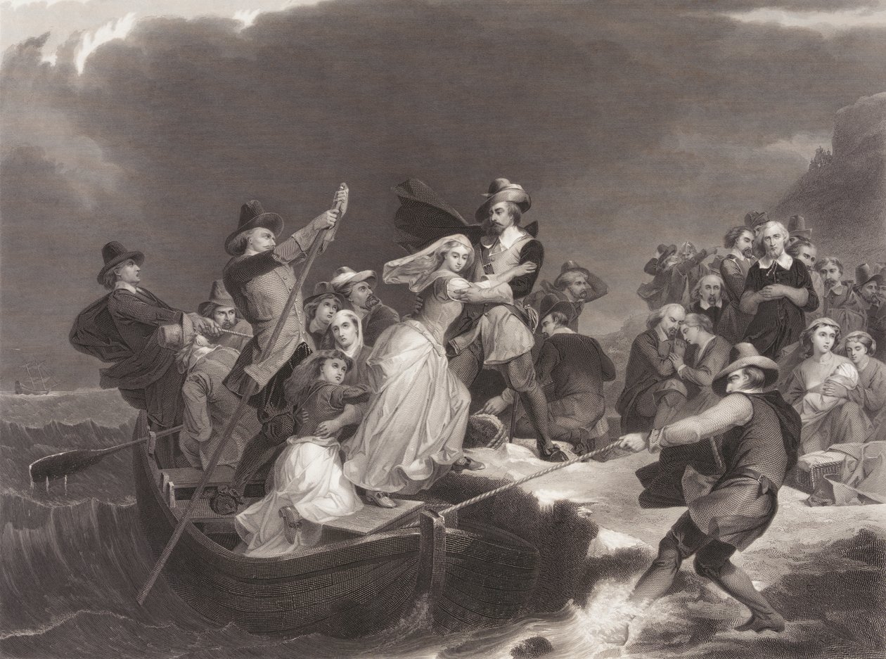 Die Pilger landen 1620 am Plymouth Rock von Joseph Andrews