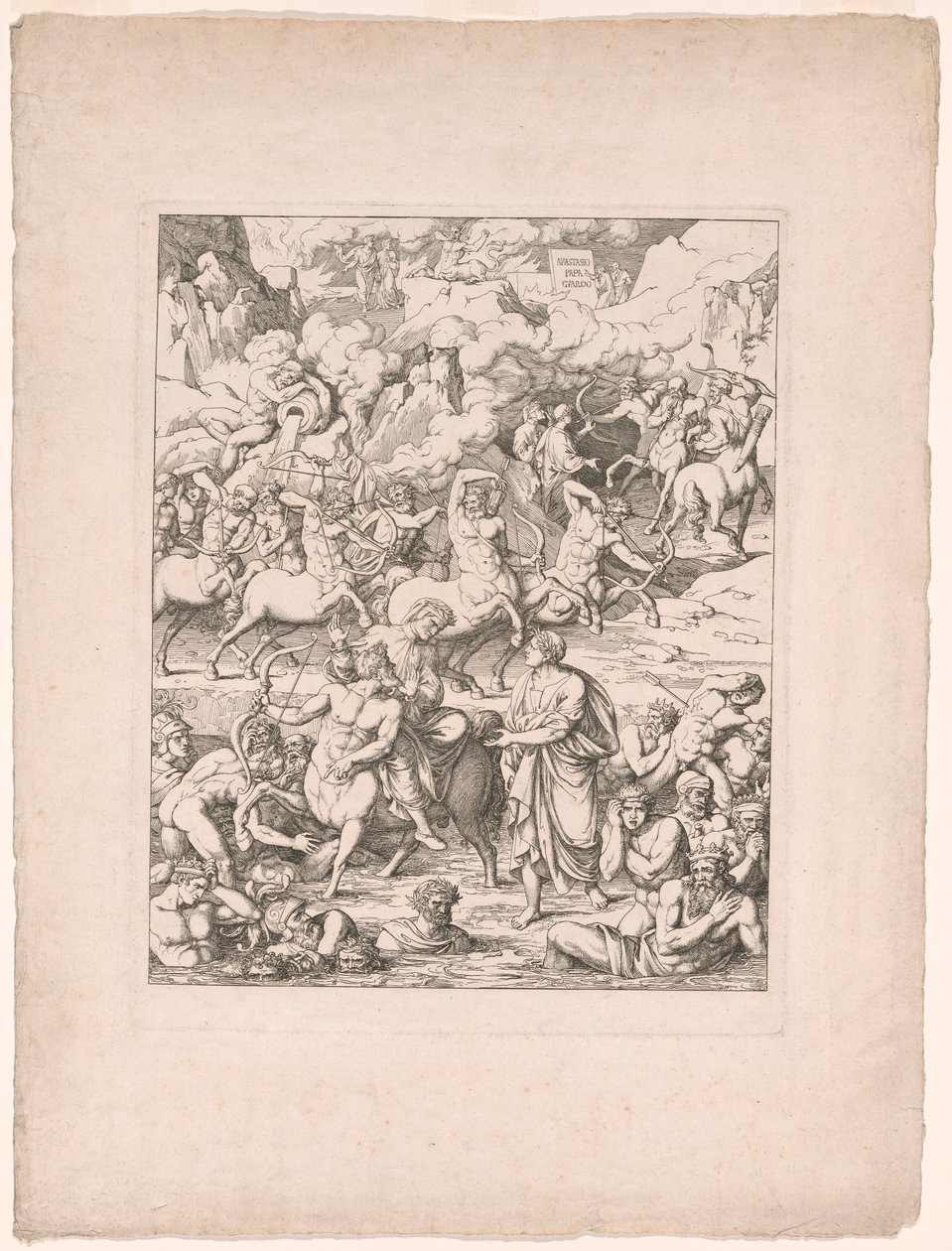 Dante überquert den Strom des Blutes der Tyrannen und Mörder auf dem Rücken von Nessus dem Zentaur von Joseph Anton Koch