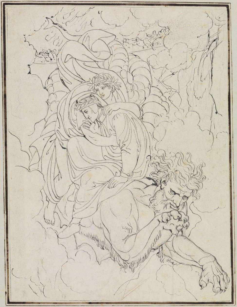Dante und Virgil auf dem Rücken Geryons (Dante Inferno, Canto 17, V 94) von Joseph Anton Koch