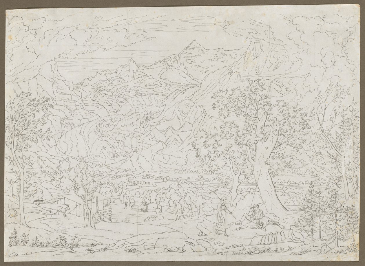 Der Grindelwald-Gletscher mit Jäger und Bauernmädchen im Vordergrund, ca. 1823 von Joseph Anton Koch