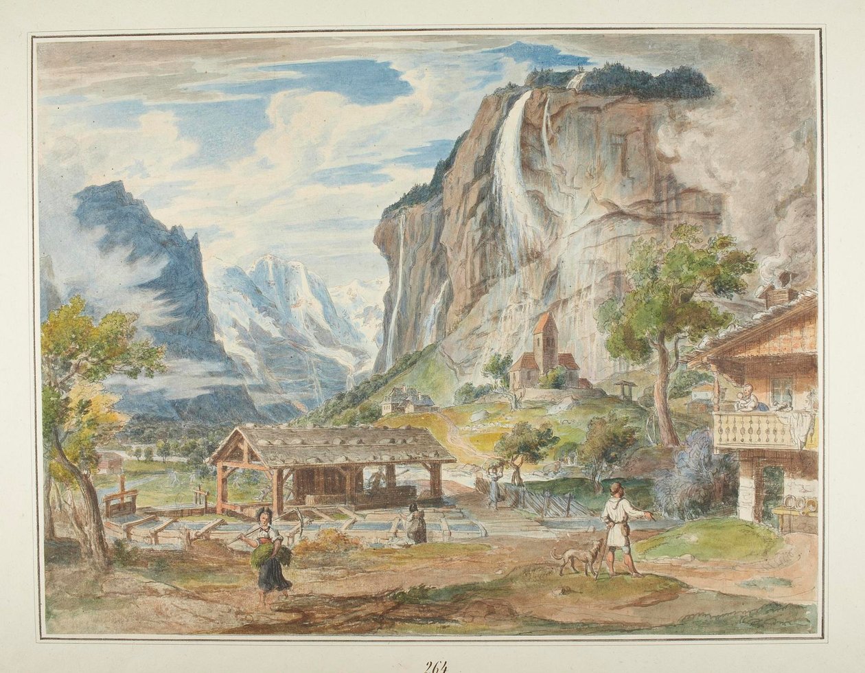 Die Staubbach-Wasserfälle und der Berg Die Jungfrau im Lauterbrunnental in der Schweiz von Joseph Anton Koch
